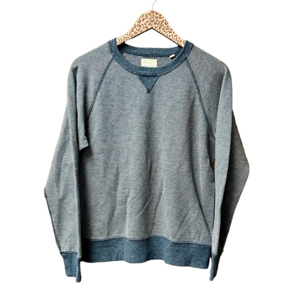 Billy Reid Raglan Long Sleeve Crewneck Pullover Sweatshirt Striped Green Medium